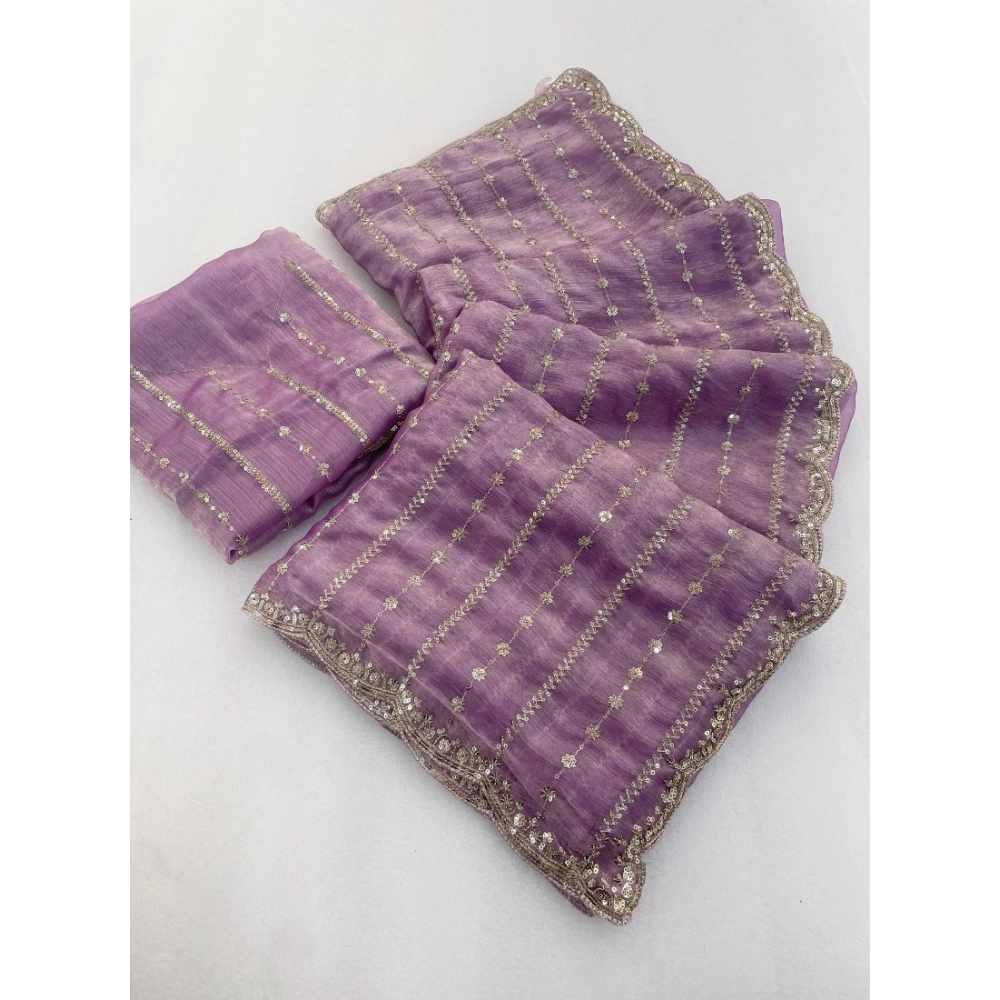 Generic Women's Jimmy Choo Embellished Saree With Unstitched Blouse 5.5Mtr�(Lavender)