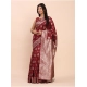 Generic Women's Banarasi Silk Printed Saree With Unstitched Blouse 5.5Mtr (Maroon)
