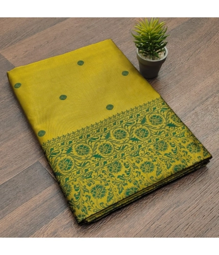 Generic Women's Soft Lichi Silk Printed Saree With Unstitched Blouse 5.5Mtr (Green)