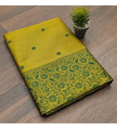 Generic Women's Soft Lichi Silk Printed Saree With Unstitched Blouse 5.5Mtr (Green)