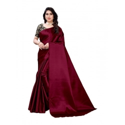 Generic Women's Satin Printed Saree With Unstitched Blouse 5.5Mtr (Maroon)
