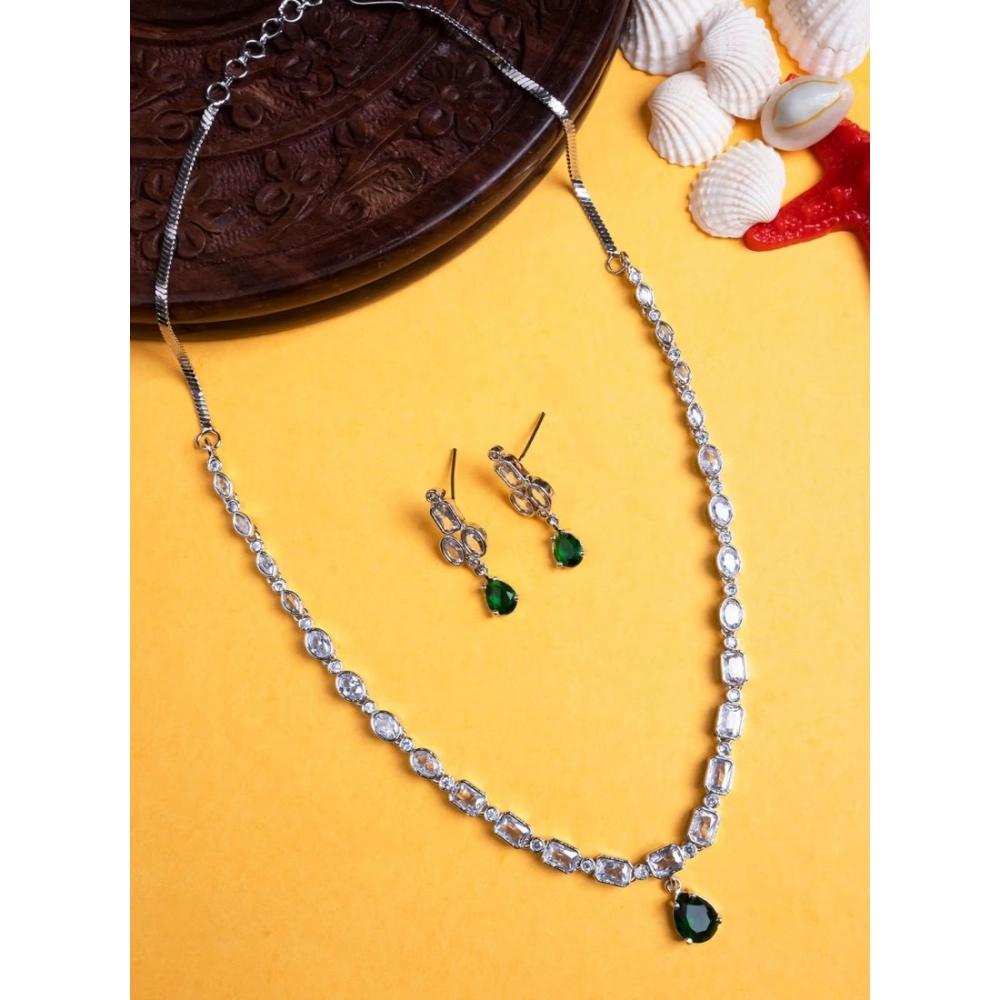Generic Women's Brass Silver Plated Necklace set (Green) Generic Women's Brass Silver Plated Necklace set (Green)