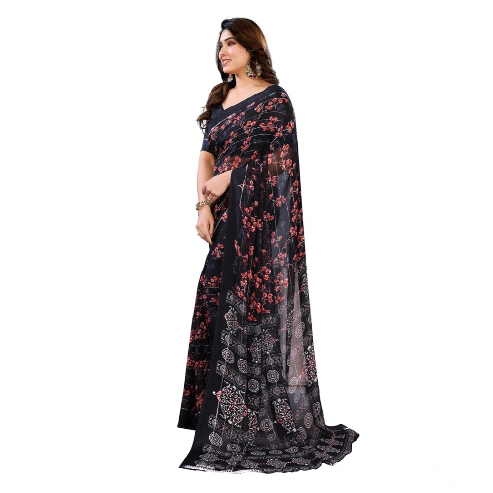 Generic Women's Georgette Printed Saree With Unstitched Blouse 5.5Mtr (Navy Blue) Generic Women's Georgette Printed Saree With Unstitched Blouse 5.5Mtr (Navy Blue)