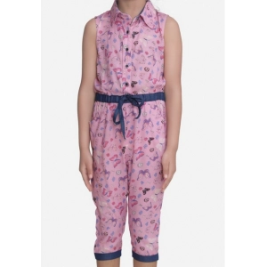 Generic Girl's Cotton Printed Sleeveless Jumpsuit (Pink)