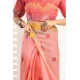 Generic Women's Linen Cotton Printed Ready To Wear With Pocket Saree With Unstitched Blouse 5.5 Mtr (Peach)