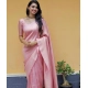 Generic Women's Litchi silk Printed Saree With Unstitched Blouse (Light Pink)