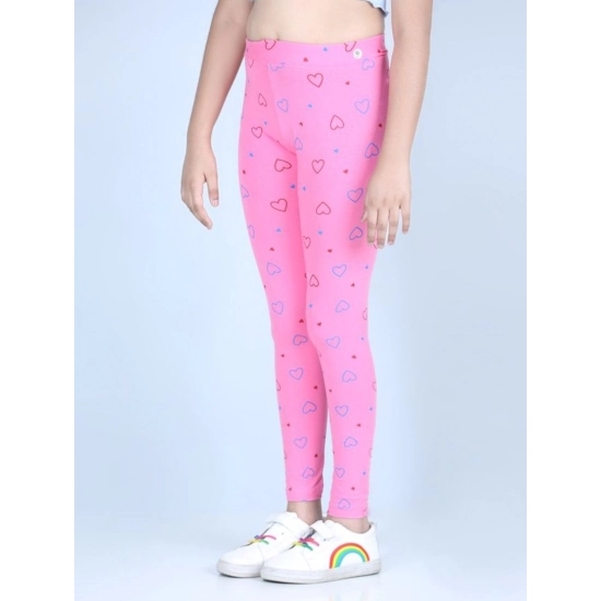 Generic Girl's Cotton Lycra Printed Elasticated Leggings (Light Pink)