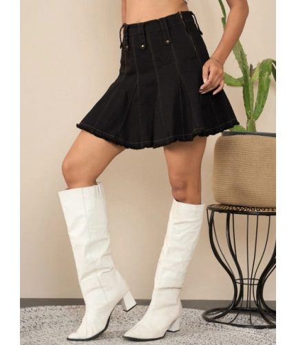 Generic Women's Denim Washed Buttoned Skirt (Black)