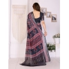 Generic Women's Linen Cotton  Printed Saree With Unstitched Blouse 5.5Mtr (Black)