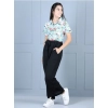 Generic Girl's Polyester Floral Short Sleeves Jumpsuit (Green-Black) Generic Girl's Polyester Floral Short Sleeves Jumpsuit (Green-Black)