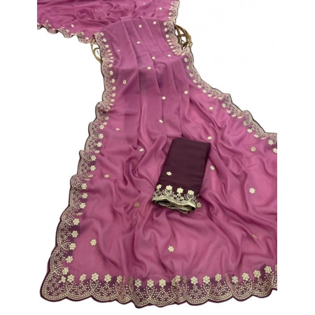 Generic Women's Star Georgette Embroidered Saree With Unstitched Blouse 5.5Mtr (Pink) Generic Women's Star Georgette Embroidered Saree With Unstitched Blouse 5.5Mtr (Pink)