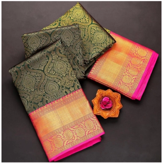 Generic Women's Soft Litchi Silk Jacquard Work Saree With Unstitched Blouse 5.5Mtr (Green) Generic Women's Soft Litchi Silk Jacquard Work Saree With Unstitched Blouse 5.5Mtr (Green)