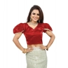 Generic Women's Jimmy Solid V Neck Puff Sleeve Readymade Blouse (Red 38 , Alterable up to 42)-PID65844