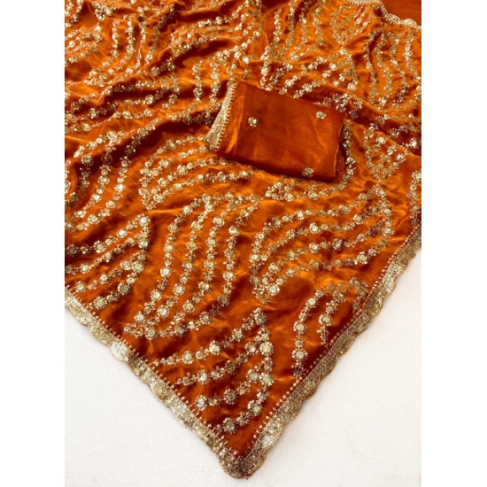 Generic Women's Satin Embellished Saree With Unstitched Blouse 5.5Mtr (Orange) Generic Women's Satin Embellished Saree With Unstitched Blouse 5.5Mtr (Orange)
