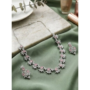 Generic Women's Brass Silver Plated Necklace set (Pink)