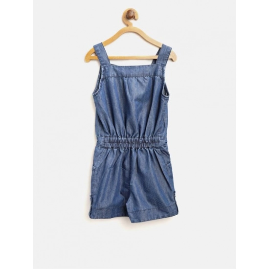 Generic Girl's Denim Embroidered Sleeveless Jumpsuit (Blue) Generic Girl's Denim Embroidered Sleeveless Jumpsuit (Blue)