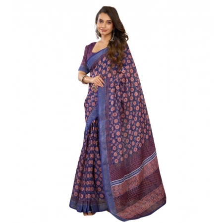 Generic Women's Faux Linen Floral Print Ready to wear Saree With Unstitched Blouse 5.5Mtr (Dark_NavyBlue) Generic Women's Faux Linen Floral Print Ready to wear Saree With Unstitched Blouse 5.5Mtr (Dark_NavyBlue)