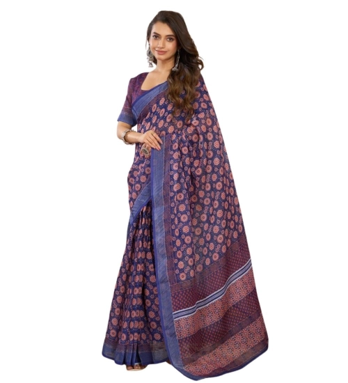 Generic Women's Faux Linen Floral Print Ready to wear Saree With Unstitched Blouse 5.5Mtr (Dark_NavyBlue) Generic Women's Faux Linen Floral Print Ready to wear Saree With Unstitched Blouse 5.5Mtr (Dark_NavyBlue)