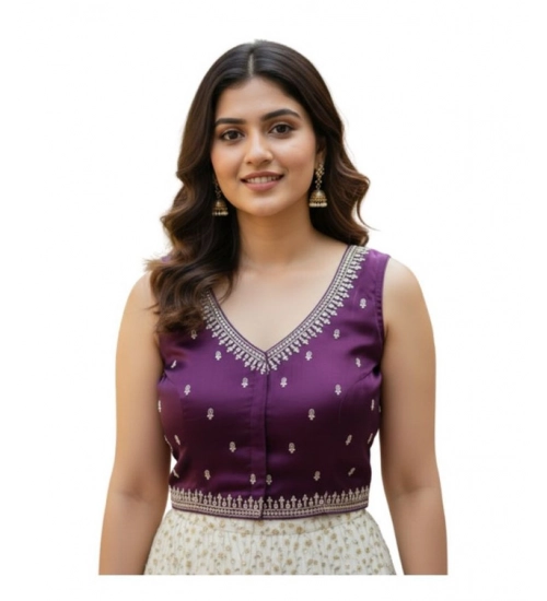 Generic Women's Zimmi Choo Sequin Work V-Neck Padded Blouse (Purple 38 Ready (Self Alterable 36–40)