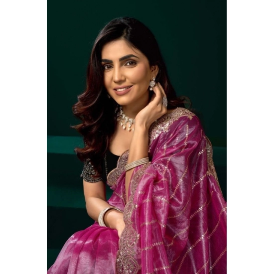 Generic Women's Net Sequence Saree With Unstitched Blouse 5.5Mtr (Pink) Generic Women's Net Sequence Saree With Unstitched Blouse 5.5Mtr (Pink)