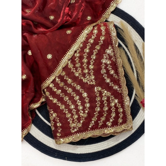 Generic Women's Satin Embellished Saree With Unstitched Blouse 5.5Mtr (Maroon) Generic Women's Satin Embellished Saree With Unstitched Blouse 5.5Mtr (Maroon)
