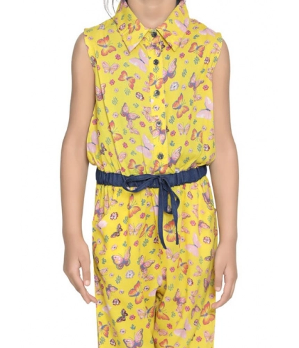 Generic Girl's Cotton Printed Sleeveless Jumpsuit (Yellow)