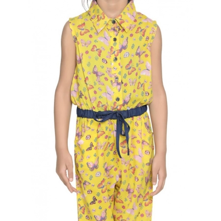 Generic Girl's Cotton Printed Sleeveless Jumpsuit (Yellow)