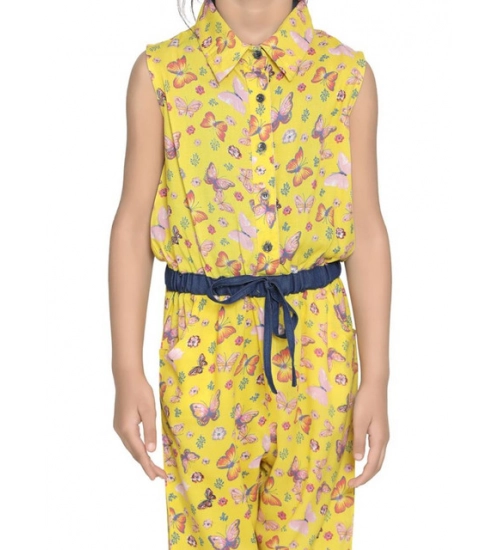 Generic Girl's Cotton Printed Sleeveless Jumpsuit (Yellow)