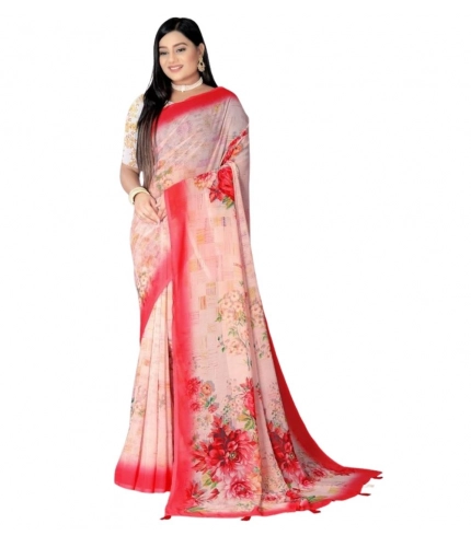 Generic Women's Georgette Floral Printed Saree With Unstitched Blouse 5.5Mtr (Red)