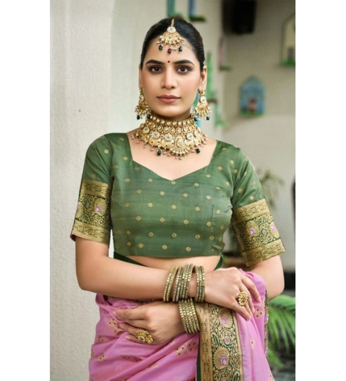 Generic Women's Silk Blend Booti Work Ready to wear Saree With Unstitched Blouse 5.5Mtr (LightPink)