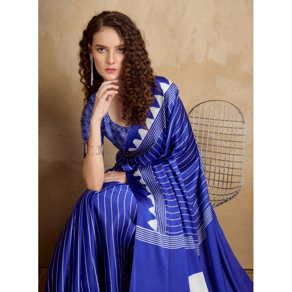 Generic Women's Satin Crepe Printed Saree With Unstitched Blouse 5.5Mtr (Navy Blue) Generic Women's Satin Crepe Printed Saree With Unstitched Blouse 5.5Mtr (Navy Blue)