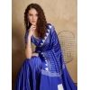 Generic Women's Satin Crepe Printed Saree With Unstitched Blouse 5.5Mtr (Navy Blue)