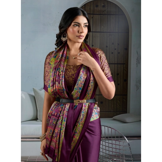 Generic Women's Satin Crepe Printed Saree With Unstitched Blouse 5.5Mtr (Purple) Generic Women's Satin Crepe Printed Saree With Unstitched Blouse 5.5Mtr (Purple)