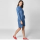 Generic Women's Denim Solid Roll Up Sleeve Dress (Blue)