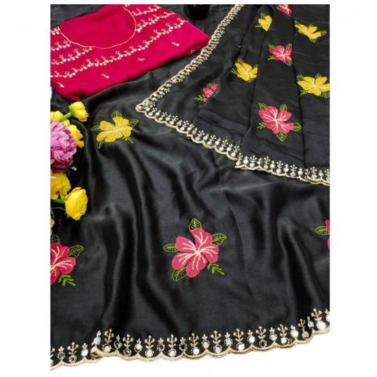 Generic Women's Georgette Embellished Saree With Unstitched Blouse 5.5Mtr (Black) Generic Women's Georgette Embellished Saree With Unstitched Blouse 5.5Mtr (Black)