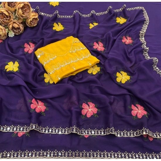 Generic Women's Georgette Embellished Saree With Unstitched Blouse 5.5Mtr (Purple) Generic Women's Georgette Embellished Saree With Unstitched Blouse 5.5Mtr (Purple)