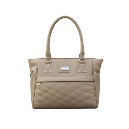 Women's PU Leather Solid Shoulder Zipper Handbag (Beige)