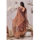Generic Women's Faux_Linen Printed Saree With Unstitched Blouse 5.5Mtr (Bronze)