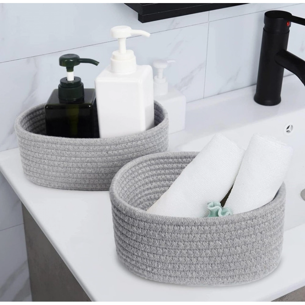 Generic Cotton 8x3 Inch Round 2 Set Bedside Organizer With Out Lid (Gray)