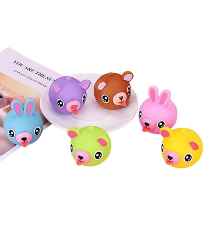 Generic Pack Of 5 Rubber-PVC Animal Faces Squishy Squeeze Stress Balls (Multicolor)