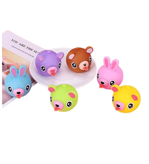 Generic Pack Of 5 Rubber-PVC Animal Faces Squishy Squeeze Stress Balls (Multicolor)