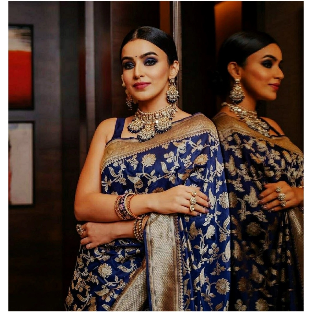 Generic Women's Soft Litchi Silk Jacquard Work Saree With Unstitched Blouse 5.5Mtr (Blue) Generic Women's Soft Litchi Silk Jacquard Work Saree With Unstitched Blouse 5.5Mtr (Blue)