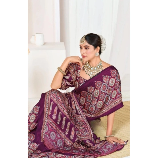Generic Women's Crepe Printed Saree With Unstitched Blouse 5.5Mtr (Wine) Generic Women's Crepe Printed Saree With Unstitched Blouse 5.5Mtr (Wine)