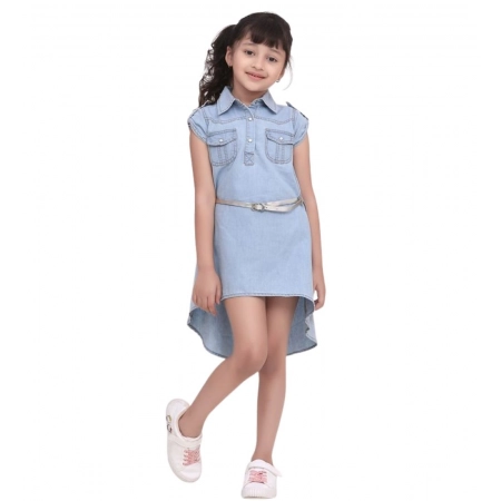 Generic Girl's Denim Hi Lo Short Sleeve Dress with Belt (Blue) Generic Girl's Denim Hi Lo Short Sleeve Dress with Belt (Blue)