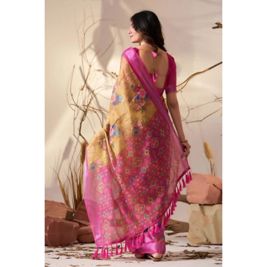 Generic Women's Faux_Linen Printed Saree With Unstitched Blouse 5.5Mtr (Gold) Generic Women's Faux_Linen Printed Saree With Unstitched Blouse 5.5Mtr (Gold)