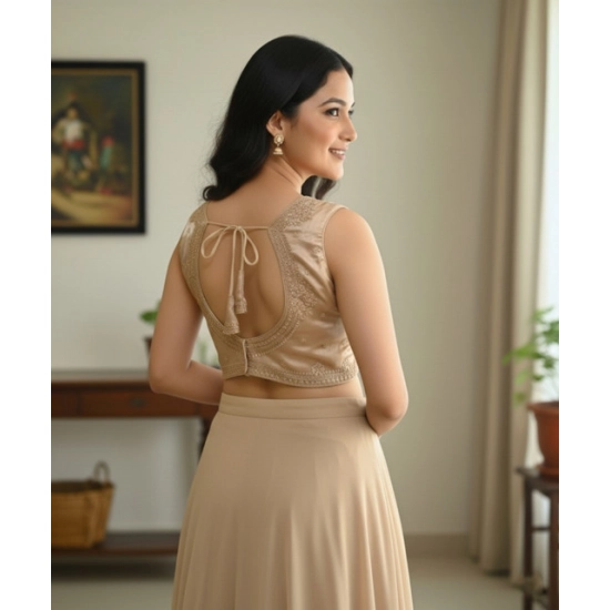 Generic Women's Zimmi Choo Embroidered V-Neck Padded Blouse (Beige 38 Ready (Self Alterable 36–40)