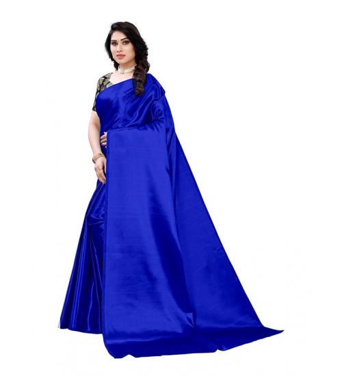 Generic Women's Satin Printed Saree With Unstitched Blouse 5.5Mtr (Royal Blue)