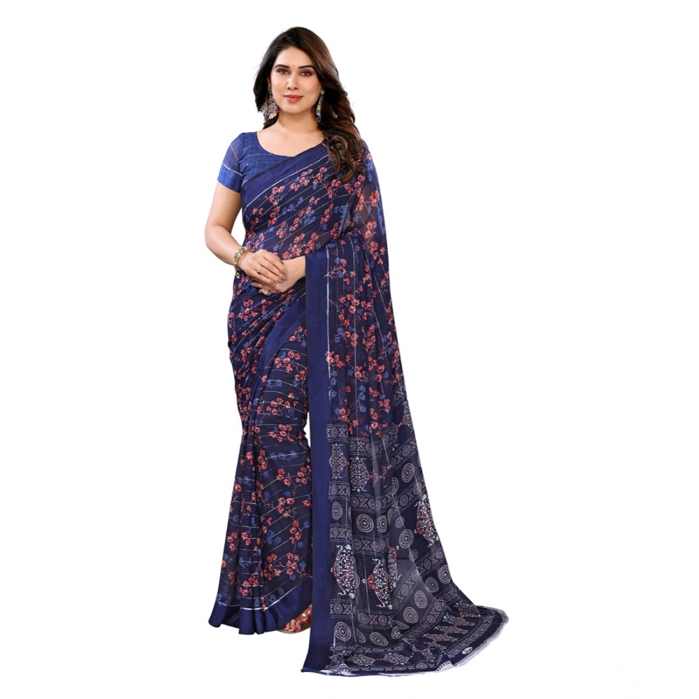Generic Women's Georgette Printed Saree With Unstitched Blouse 5.5Mtr (Blue) Generic Women's Georgette Printed Saree With Unstitched Blouse 5.5Mtr (Blue)