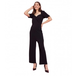 Generic Women's Polyester Lycra Solid Puff Sleeve Jumpsuit (Black)