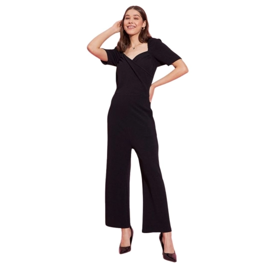 Generic Women's Polyester Lycra Solid Puff Sleeve Jumpsuit (Black) Generic Women's Polyester Lycra Solid Puff Sleeve Jumpsuit (Black)